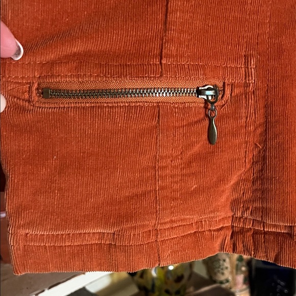 Women's Rust Corduroy Asymmetrical Zip Jacket - Picture 6 of 8